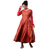 Red Floral Printed Anarkali Festive Kurta (Size: Xl)-24Aua14968-506938