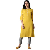 W For Woman Yellow Kurta With Printed Yoke_24Auw14660-116420_Xl