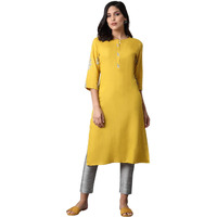 W For Woman Yellow Kurta With Printed Yoke_24Auw14660-116420_S