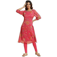 W For Woman Pink Chiffon Printed Kurta With Multi-Coloured Floral Embroidery_24Auw19729-121269_L