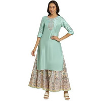 W For Woman Bright Blue Embroidered Kurta_24Auw10038-220489_2Xl
