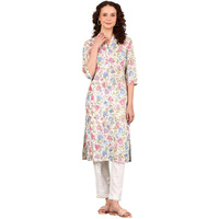 W For Woman White Floral Printed Pure Cotton Straight Kurta (Size: M)-24Auw12021-124772