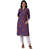 W For Woman Purple Floral Printed Mandarin Collar Kurta (Size: Xxl)-24Auw12022-124763