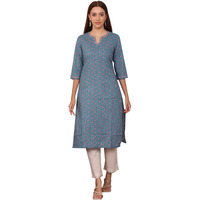 W For Woman Blue Geometric Printed Pure Cotton Straight Kurta (Size: Xxl)-24Auw12218-124823