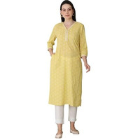 W For Woman Yellow Floral Printed Pure Cotton Soft & Breathable Kurta With Lace_24Auw12222-124843_Xl