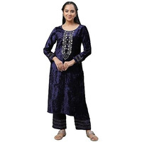 Aurelia Blue Velvet Embellished Kurta & Palazzo Set (Size: 2Xl)-24Aud10591-605863