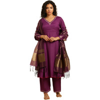 W For Woman Purple Anarkali Festive Kurta, Parallel Pants And Dupatta Set_24Auws19526-220316_2Xl