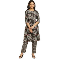W For Woman Black Floral Printed Kurta And Pants Set (Size: Xl)-24Auws10336-122683