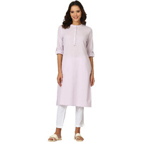 W For Woman Purple Solid Cotton Blend Straight Kurta (Size: M)-24Onw12285-222981