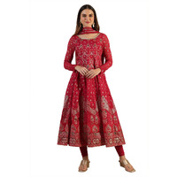Pink Yarn-Dyed Embellished Brocade Anarkali Dress And Dupatta Set (Size: Xl)-24Auas15511-508418