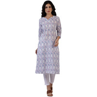 W For Woman Off-White Floral Printed Pure Cotton Straight Kurta (Size: 2Xl)-W12334-125456
