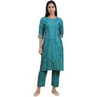 W For Woman Blue Embroidered Rayon Straight Kurta In Keyhole Neck (Size: Xs)-W12306-223051