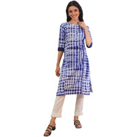 Aurelia Women's Blue Printed Pure Cotton Straight Kurta (Size: L)-A15595-508802