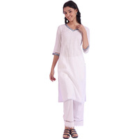 Aurelia Women's White Solid Cotton Blend Straight Kurta (Size: L)-A15654-608100