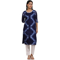 Aurelia Women's Geometric Printed Thread Work Straight Polyester Kurta (Size: L)-A15625-508801 Blue