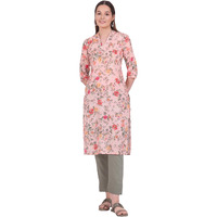 Aurelia Women's Orange Printed Straight Kurta (Size: M)-A15563-508787