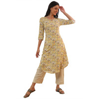 Aurelia Women's Yellow Printed A-Line Kurta (Size: Xl)-A15591-508942