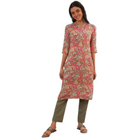 Aurelia Women's Pink Floral Printed Modal Straight Kurta (Size: M)-A15698-508944