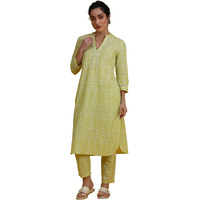 W For Woman Embroidered Straight Pure Cotton Kurta (Size: S)-W12417-400793 Lime Green
