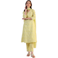W For Woman Embroidered Lace Flared Pure Cotton Kurta & Straight Pant With Dupatta Set (Size: Xs)-Ws12324-400783
