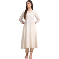 W For Woman White Glitter Printed Pure Cotton Anarkali Kurta With Embroidery (Size: 3Xl)-W12342-125234