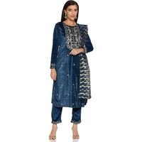 Ketch Polyester Womens Kurta&Pant&Dupatta (Khk3000435_Blue