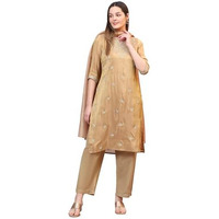 Aurelia Women's Golden Zari Embroidered Festive Straight Kurta, Palazzo Set With Dupatta (Size:Xl)-As15777