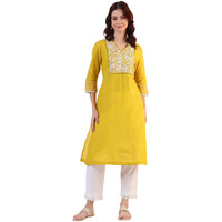 W For Woman Solid Straight Pure Cotton Kurta (Size: S)-W12401-223191 Yellow