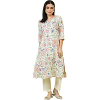 W For Woman White Chintz Floral Printed Rayon Straight Kurta With Sequins (Size:S)-W12257