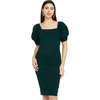 Ketch Women's Polyester Blend Classic Calf Length Casual Dress (Khj6000078 Green