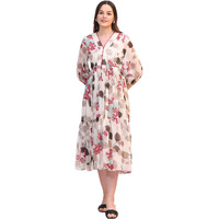 W For Woman Off White Bold Floral Printed Chiffon Tiered Dress (Size:Xs)-W12245