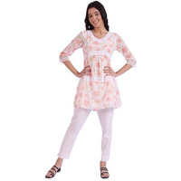 Aurelia Women's White Printed Straight Kurti (Size: M)-A30518-509234