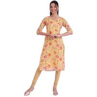 Aurelia Women's Yellow Printed Straight Kurta (Size: L)-A15658-509051