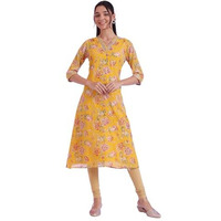 Aurelia Women's Yellow Printed A-Line Kurta (Size: S)-A15656-509029