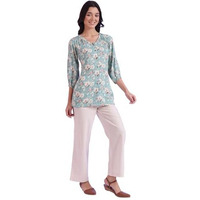 Aurelia Women's Blue Printed Modal Straight Kurti (Size: M)-A30509-508943