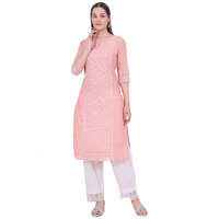 Aurelia Women's Orange Embroidered Cotton Blend Straight Kurta (Size: L)-A15829-E608027