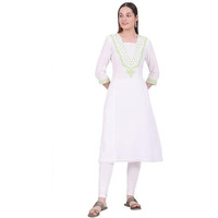Aurelia Women's White Embroidered A-Line Kurta (Size: Xl)-A15757-608250