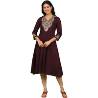 W For Woman Purple Zari Embroidered Anarkali Kurta (Size: L)-W10451-221088