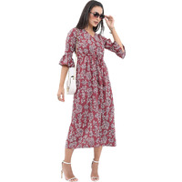 Ketch Women's Polyester Classic Calf Length Casual Dress (Khj6000096 Red