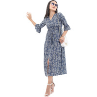 Ketch Women's Polyester Classic Calf Length Casual Dress (Khj6000097 Blue