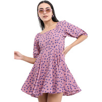 Ketch Women's Polyester Classic Calf Length Casual Dress (Khj6000099 Pink