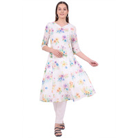 Aurelia Women's White Printed Pure Cotton A-Line Kurta (Size: Xl)-A15679-508908