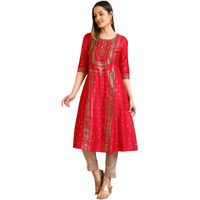 Aurelia Women's Virtual Pink Bold Floral Printed A-Line Kurta (Size: S)-A15801-507512