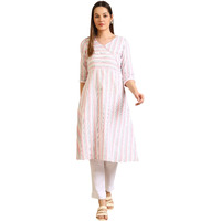 Aurelia Women's White Striped Pure Cotton Mock Angrakha Kurta (Size: L)-A15788-702019