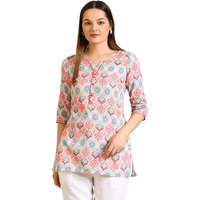 Aurelia Women's Pink Abstract Printed Pure Cotton Straight Kurta (Size: L)-A30553-507438