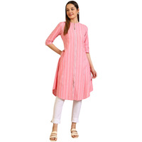 Aurelia Women's Pink Stripe Pure Cotton A-Line Kurta (Size: 2Xl)-A15790-701991