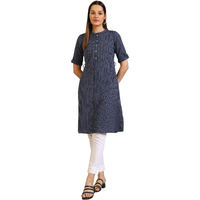 Aurelia Women's Blue Striped Pure Cotton Mandarin Collar Straight Kurta (Size: Xs)-A15795-701987