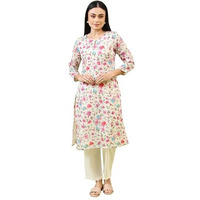 W For Woman Off-White Straight Kurta In Multi-Coloured Floral Print (Size: Xl)-W12749-123968