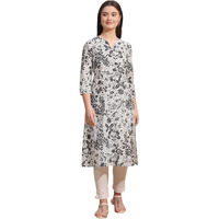 W For Woman Off-White Bold Floral Printed Cotton Cambric Straight Kurta (Size: Xs)-W12792-126188