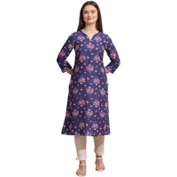 W For Woman Purple Bold Floral Printed Cotton Cambric Straight Kurta (Size: M)-W12792-126187